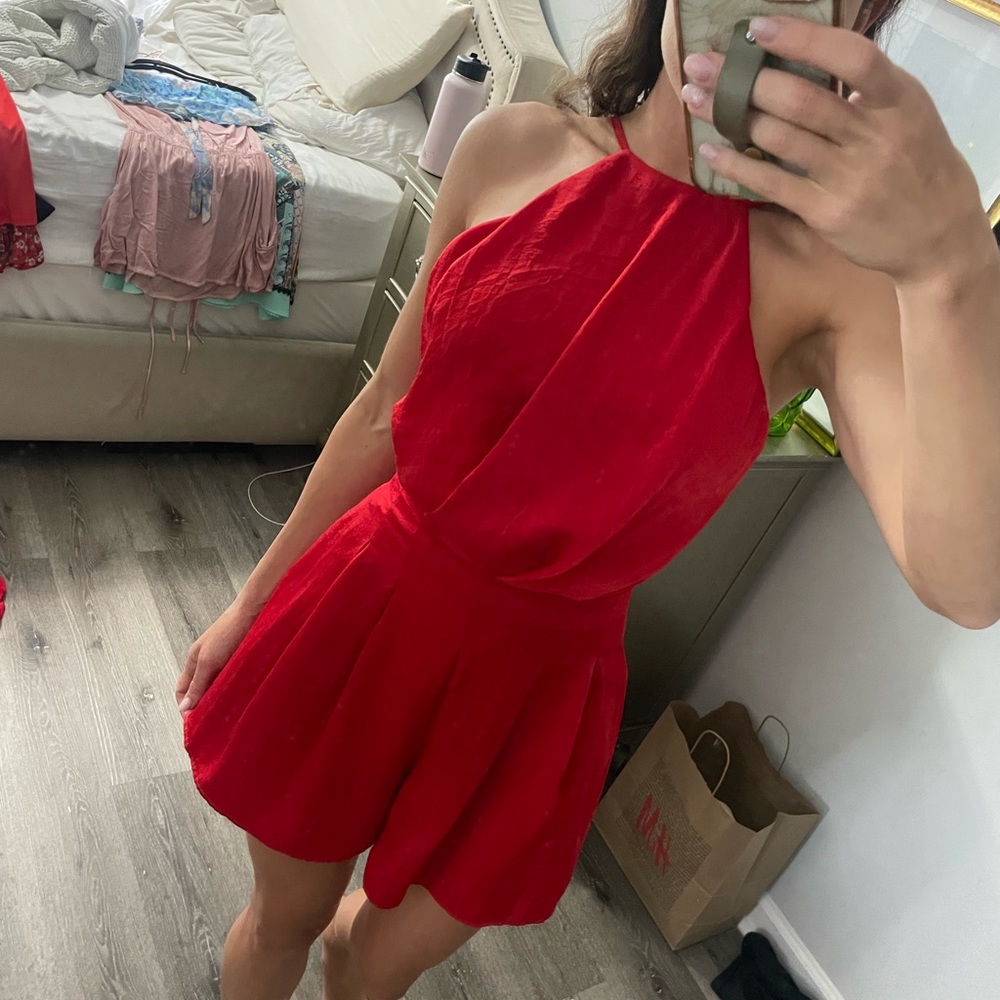 Red backless romper